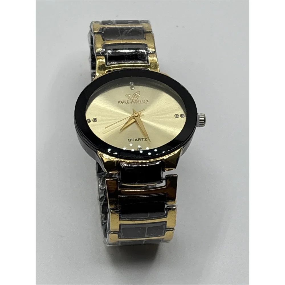 New Men Luxury Watches  Cool Black Gold Quartz Steel Wristwatch Orlando.‎